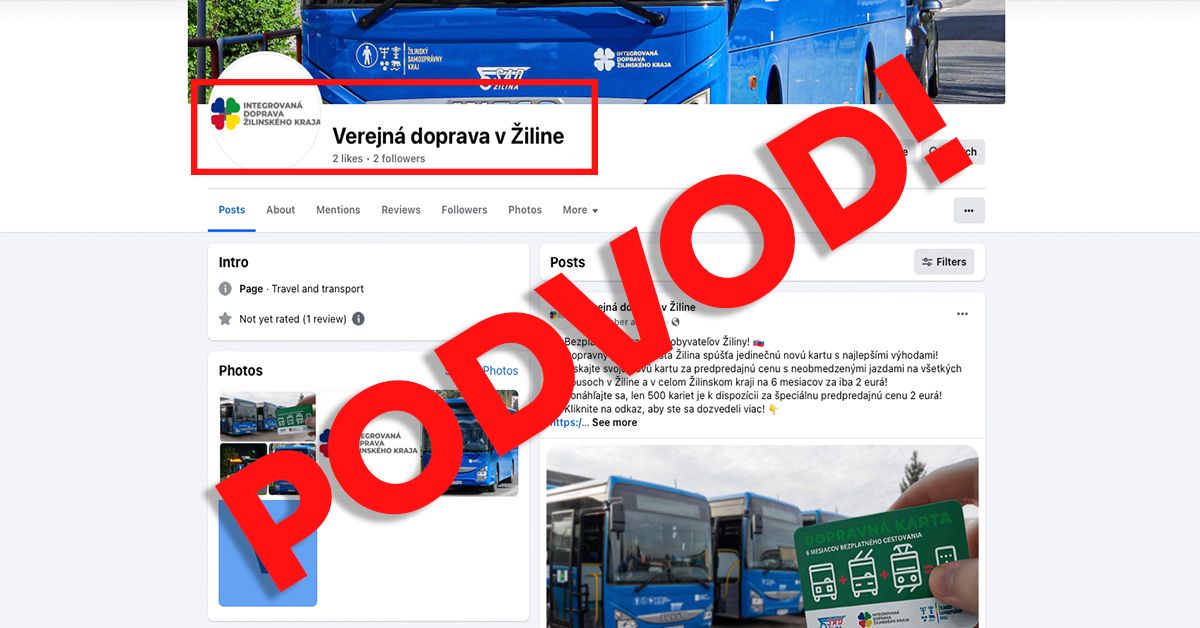 Na Facebooku sa šíri podvodná stránka - ponúka cestovanie verejnou dopravou za 2 € na pol roka